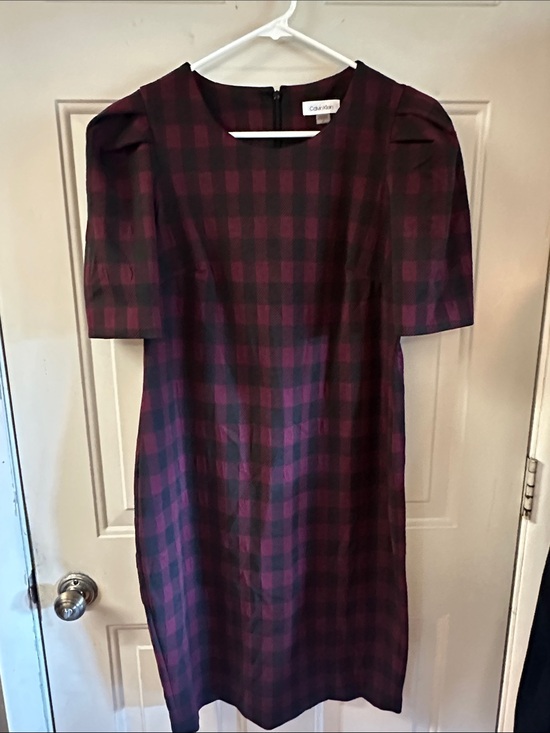Calvin Klein Dresses & Skirts - Calvin Klein Burgundy and Black Checked Midi Dress